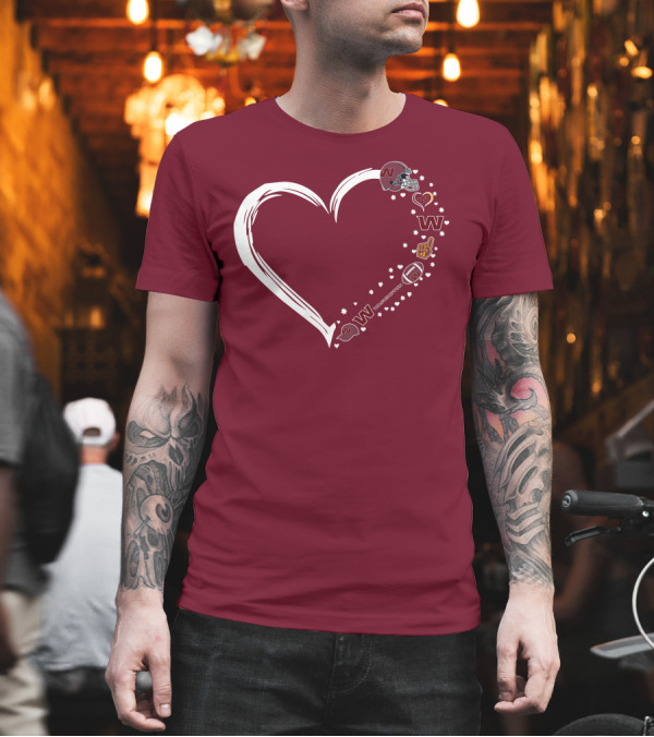 Washington Football Team Heart Helmet Fan W Love #1 T-Shirt Washington Football Team Heart Helmet Fan W Love #1 T-Shirt