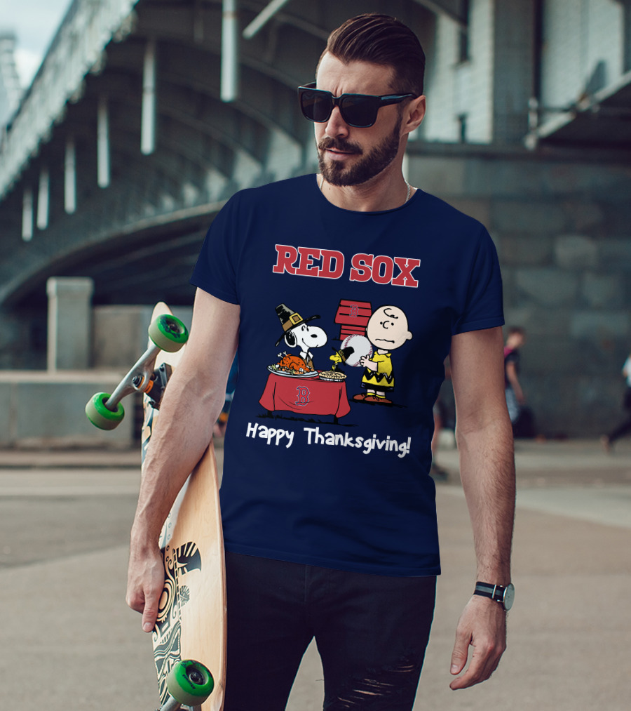 Red Sox Snoopy Charlie Brown Thanksgiving Baseball T-Shirt