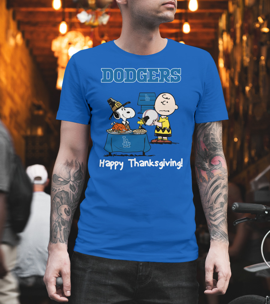 Dodgers Snoopy Charlie Brown Happy Thanksgiving Baseball LA T-Shirt