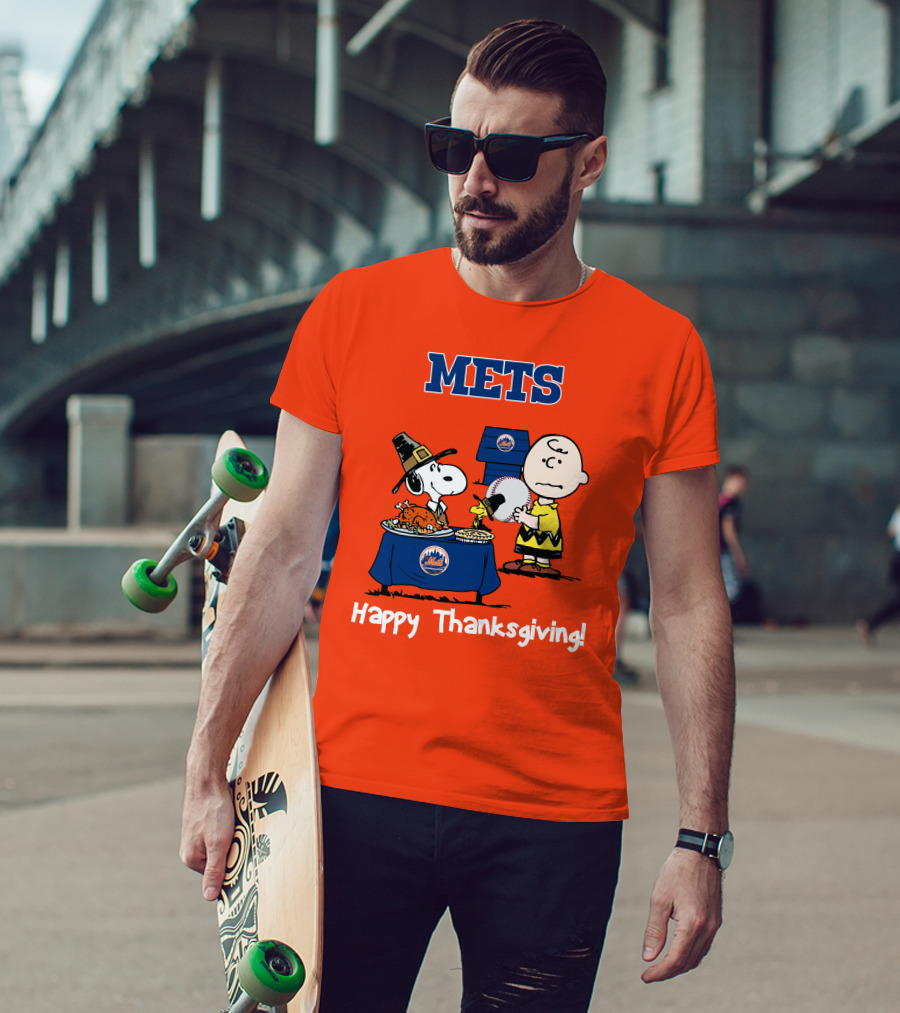 Mets Snoopy Charlie Brown Happy Thanksgiving Baseball Feast T-Shirt