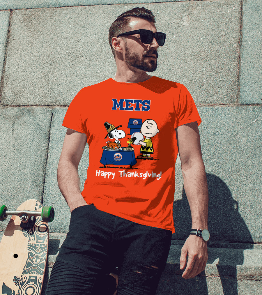 Mets Snoopy Charlie Brown Happy Thanksgiving Baseball Feast T-Shirt
