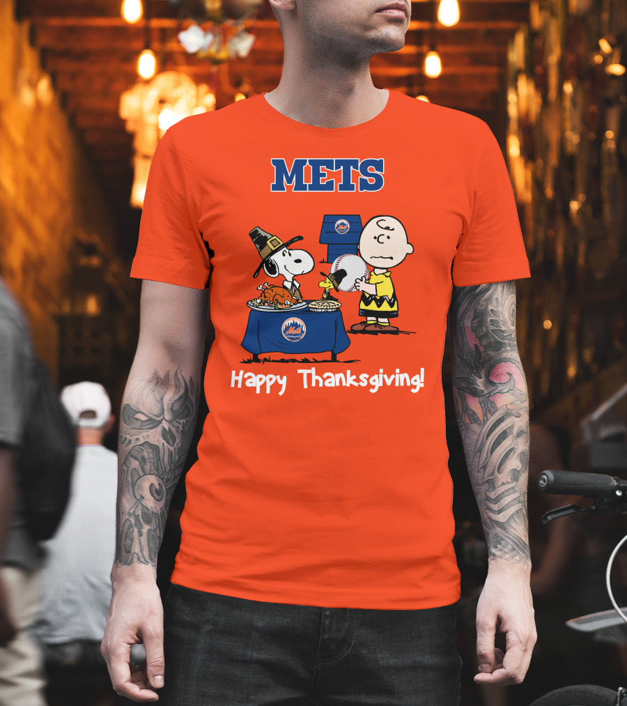 Mets Snoopy Charlie Brown Happy Thanksgiving Baseball Feast T-Shirt