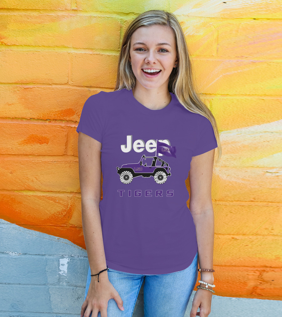 Jeep Lsu Tigers Purple Flag T-Shirt