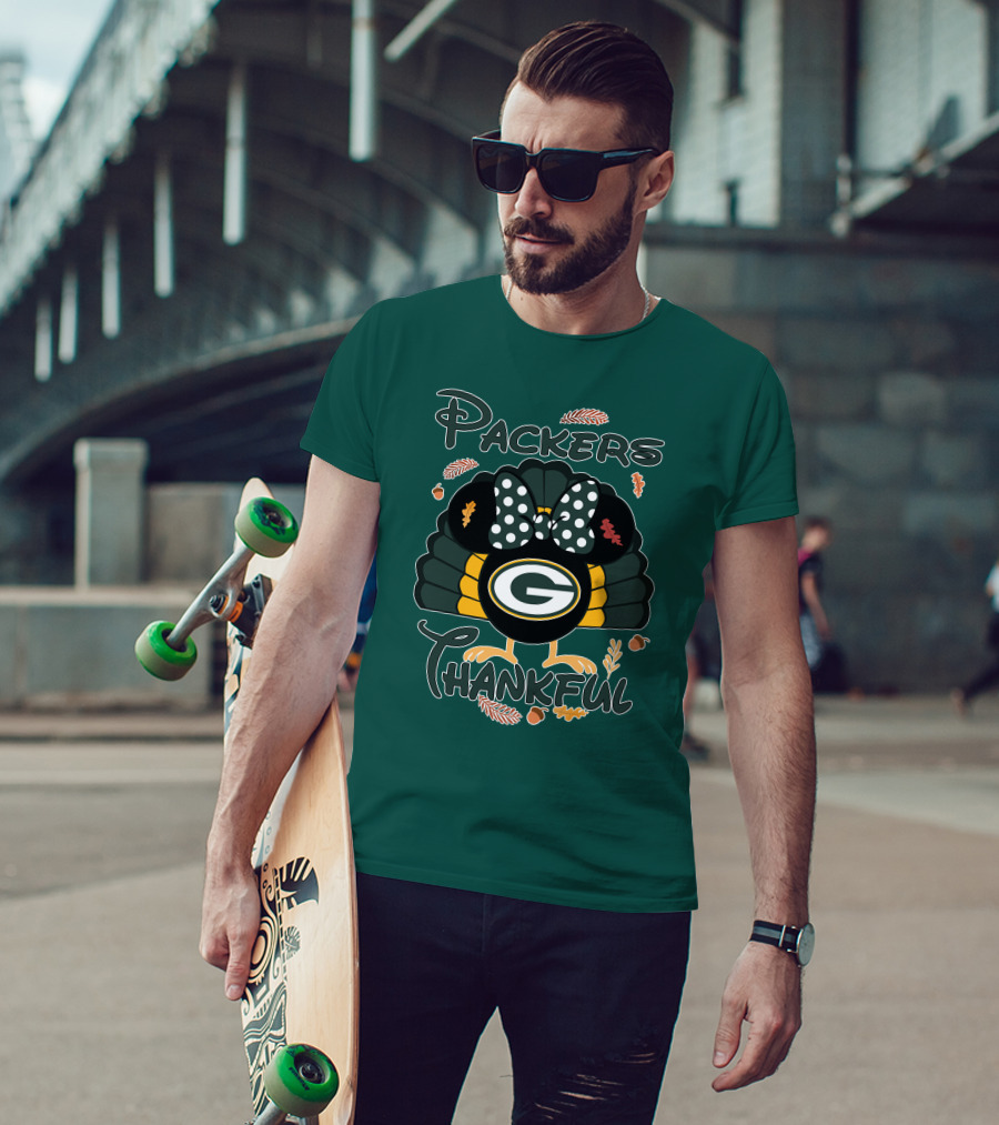 Packers Thankful Turkey With Polka Dot Bow Thanksgiving T-Shirt