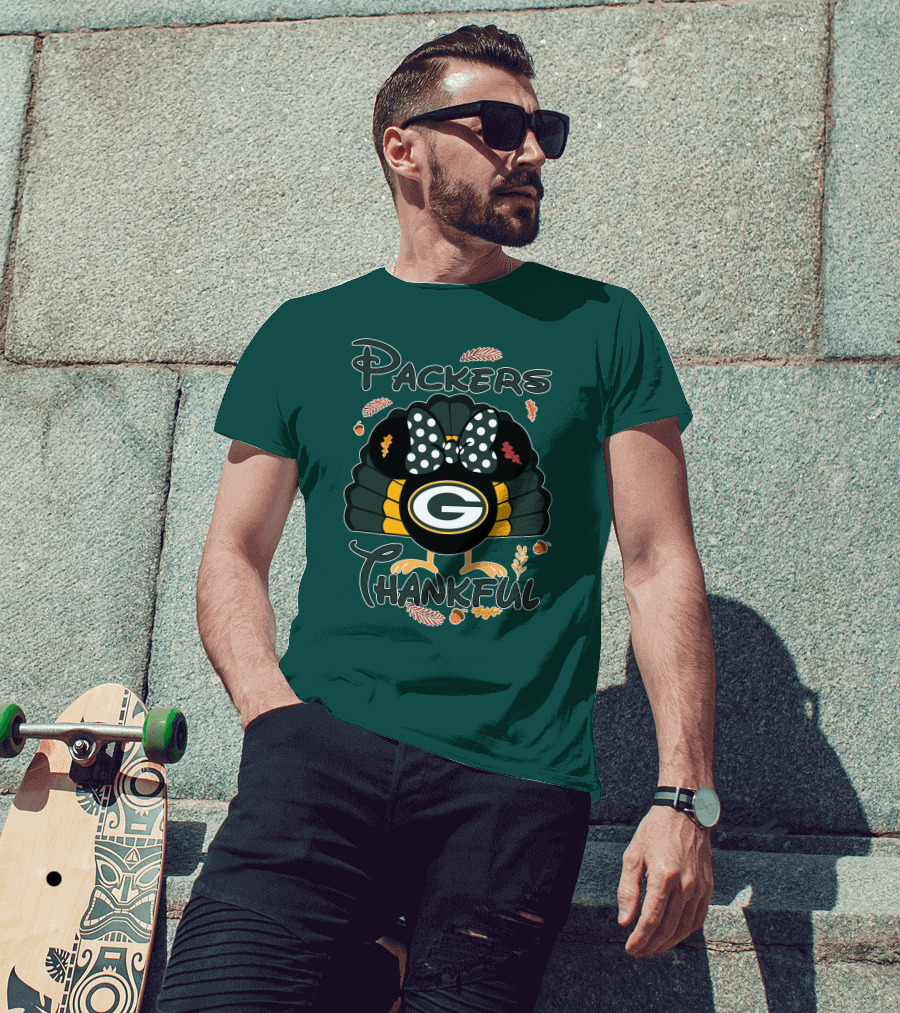 Packers Thankful Turkey With Polka Dot Bow Thanksgiving T-Shirt
