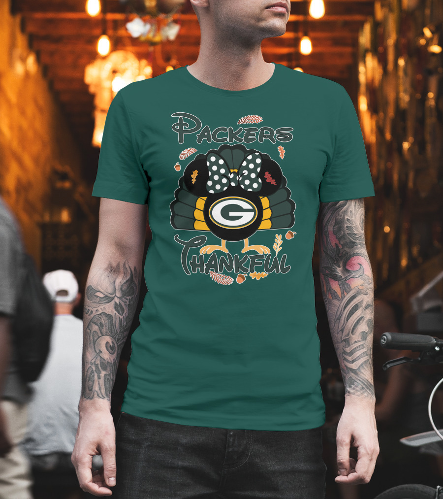 Packers Thankful Turkey with Polka Dot Bow Thanksgiving T-Shirt