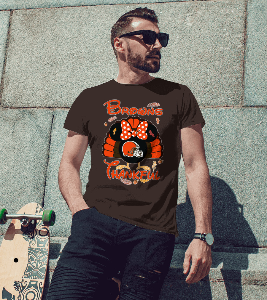 Browns Thankful Minnie Thanksgiving Football Turkey T-Shirt
