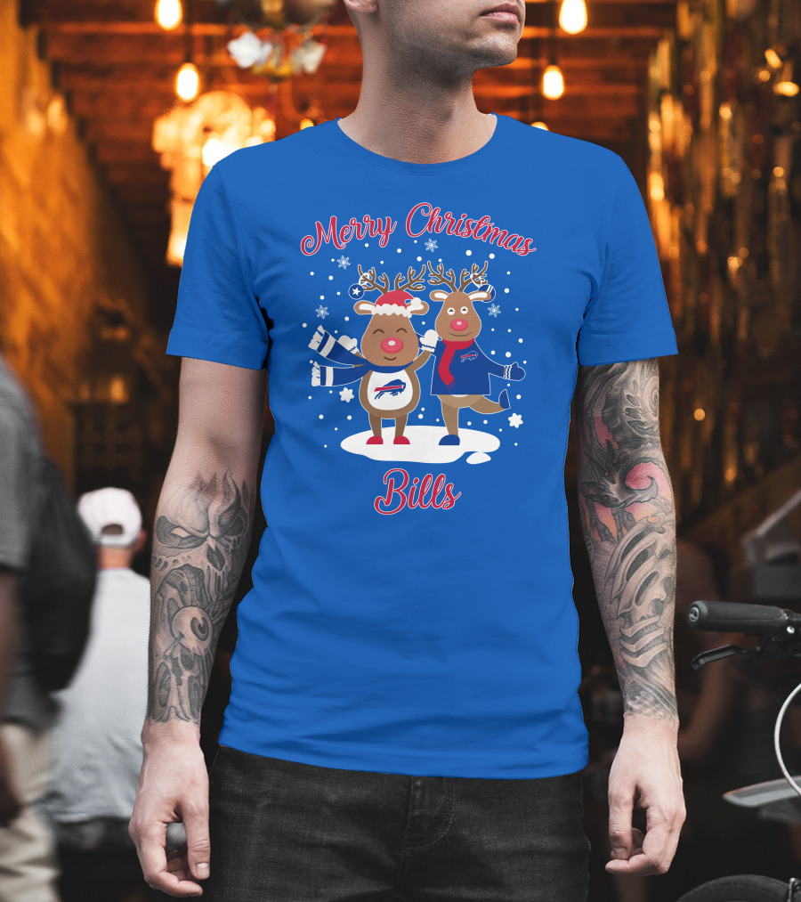 Merry Christmas Buffalo Bills Reindeer Snowflakes T-Shirt