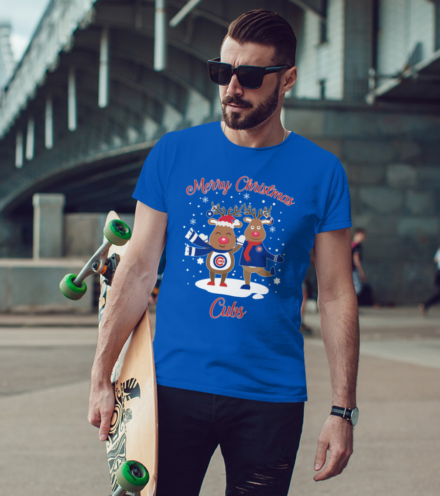 Merry Christmas Cubs Chicago Reindeer Funny Christmas T-Shirt