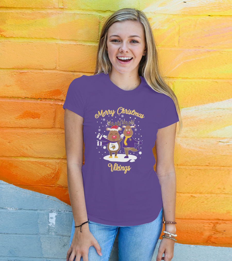 Merry Christmas Minnesota Vikings Reindeer Duo T-Shirt