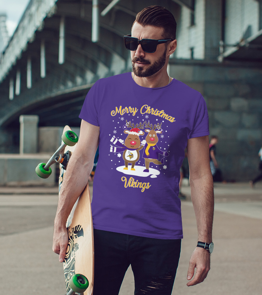 Merry Christmas Minnesota Vikings Reindeer Duo T-Shirt