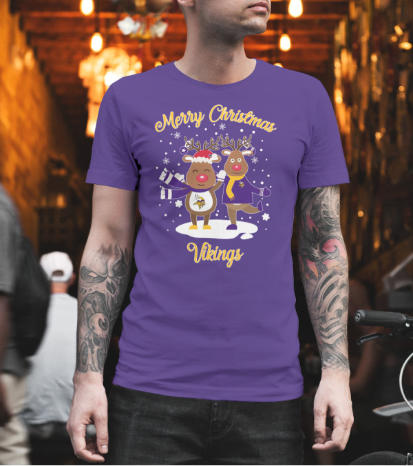 Merry Christmas Minnesota Vikings Reindeer Duo T-Shirt Merry Christmas Minnesota Vikings Reindeer Duo T-Shirt
