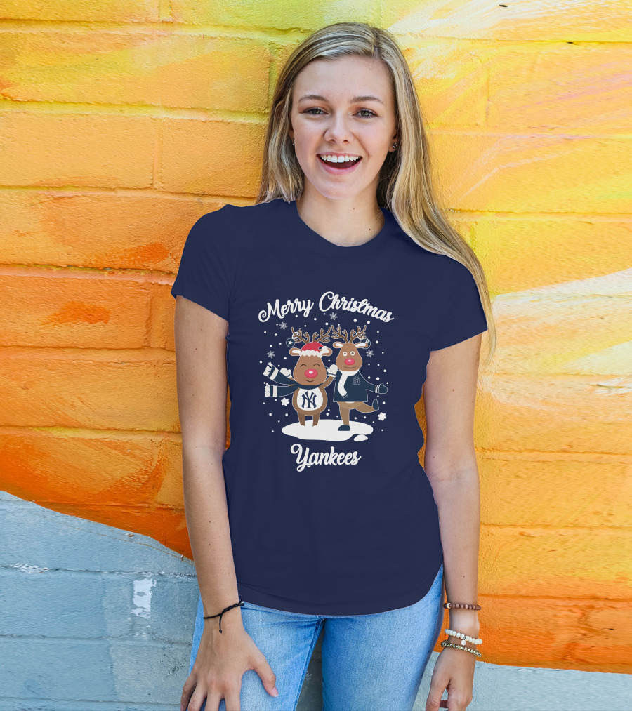 Merry Christmas Yankees Reindeer Holiday T-Shirt