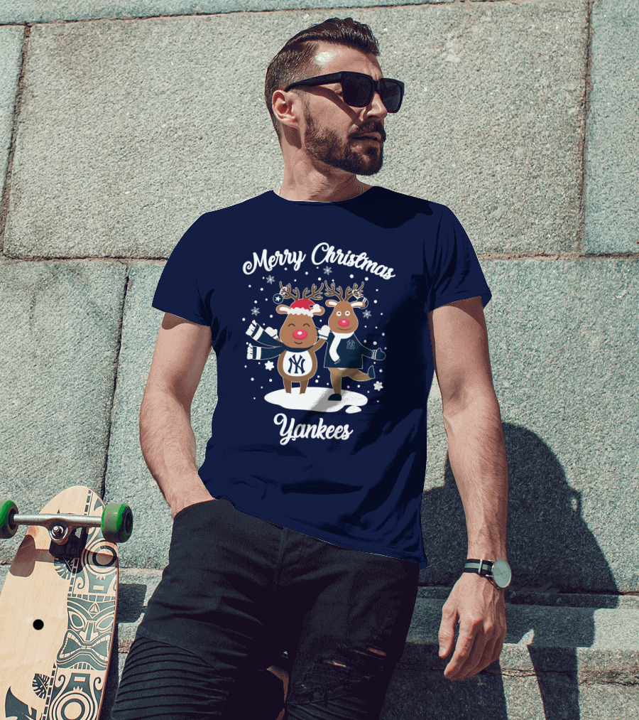 Merry Christmas Yankees Reindeer Holiday T-Shirt