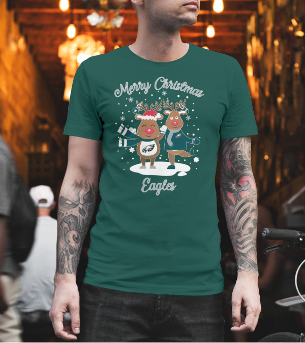 Merry Christmas Eagles Reindeer with Philadelphia Eagles T-Shirt Merry Christmas Eagles Reindeer with Philadelphia Eagles T-Shirt