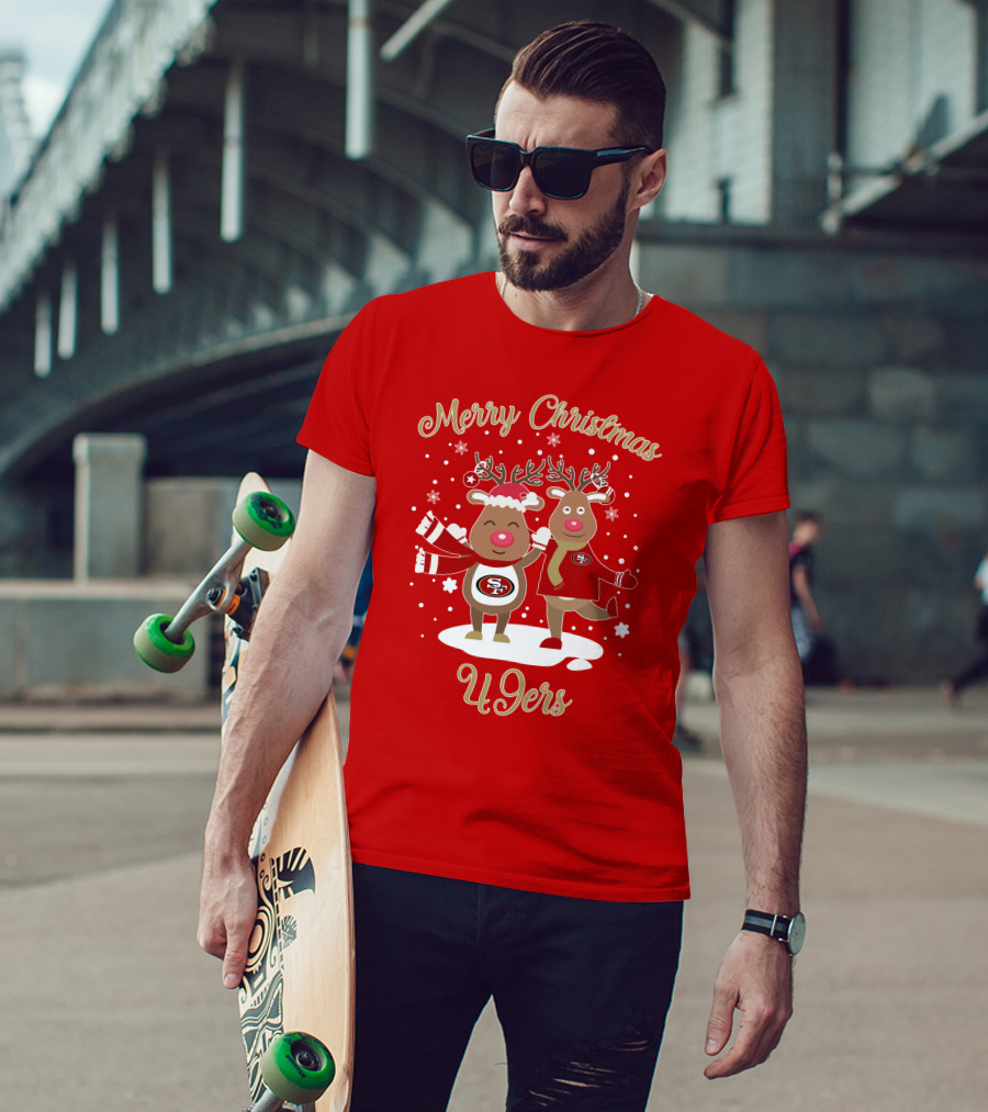 Merry Christmas 49ers Reindeer Festive Holiday T-Shirt