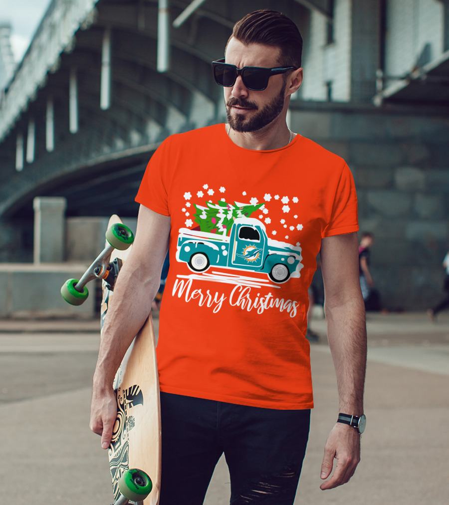 Miami Dolphins Vintage Truck Merry Christmas T-Shirt