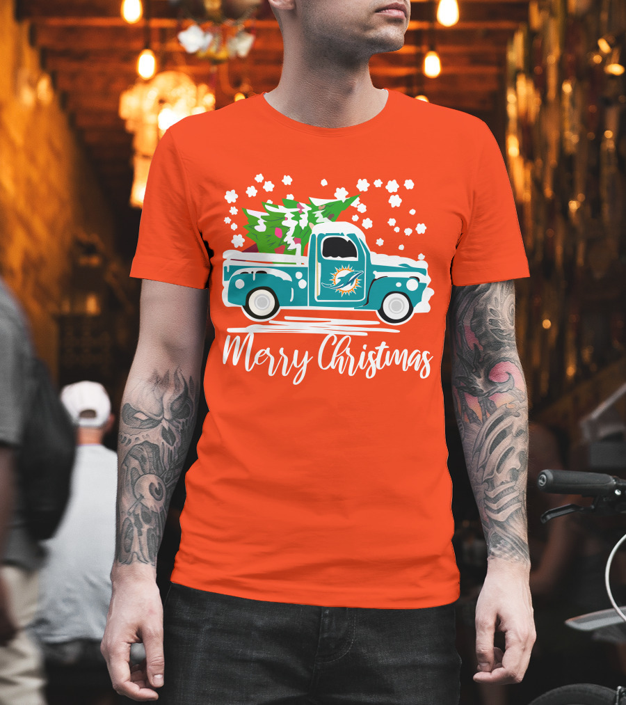 Miami Dolphins Vintage Truck Merry Christmas T-Shirt
