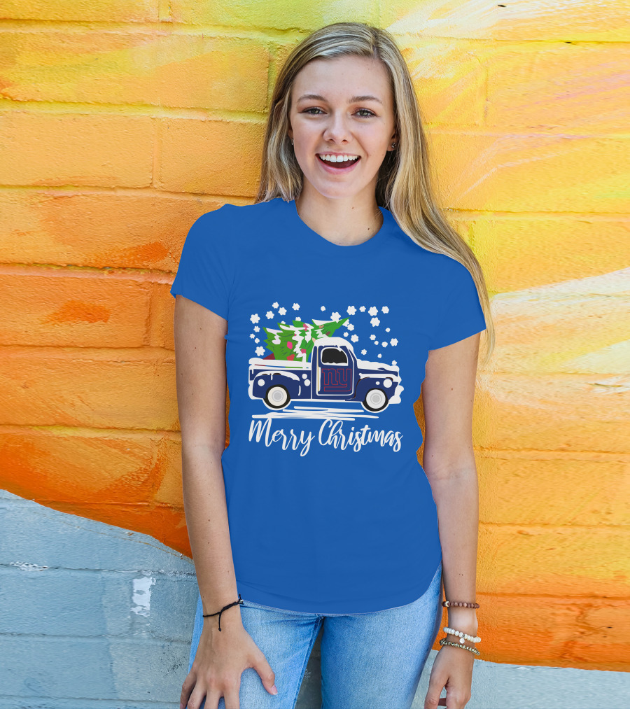 Merry Christmas New York Giants Vintage Car Snowflakes Holiday T-Shirt