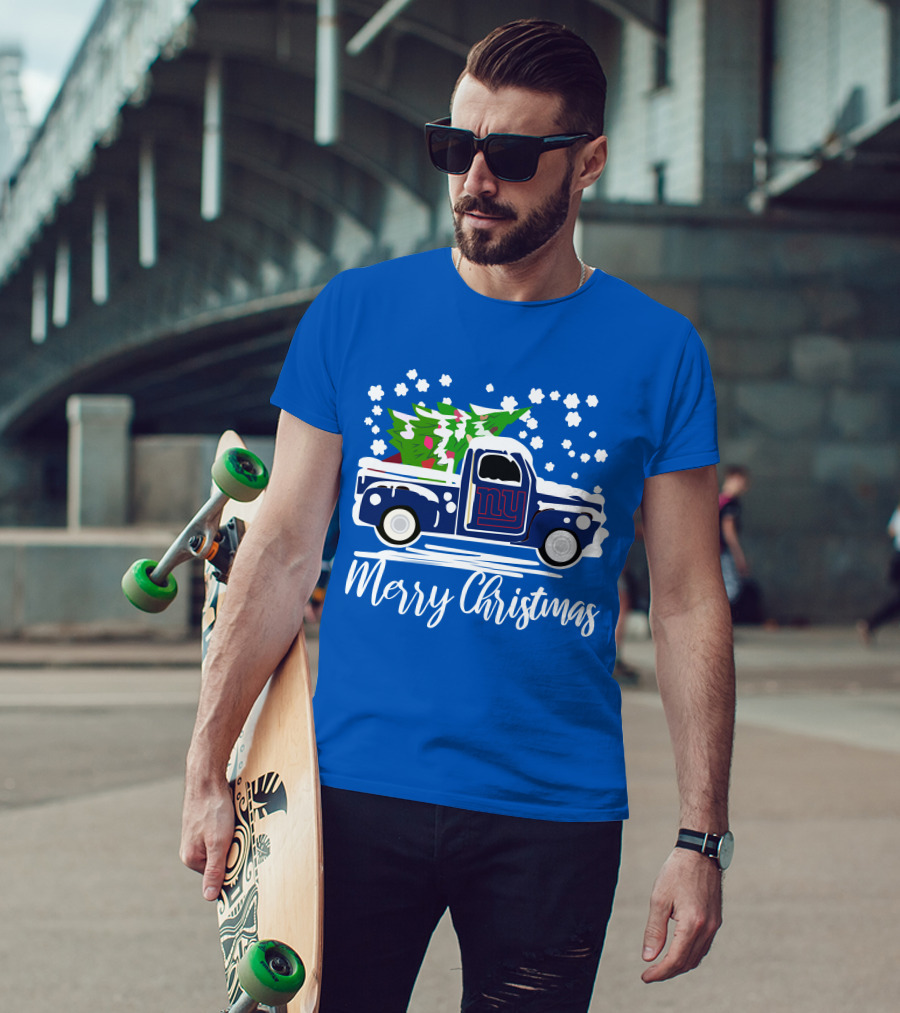 Merry Christmas New York Giants Vintage Car Snowflakes Holiday T-Shirt