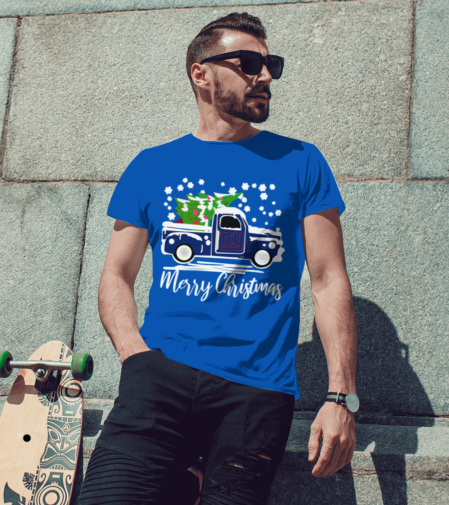 Merry Christmas New York Giants Vintage Car Snowflakes Holiday T-Shirt