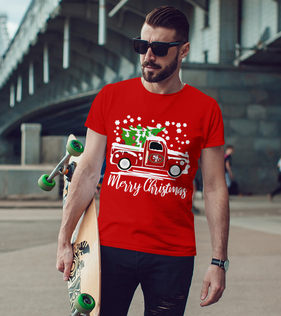 San Francisco 49ers SF Vintage Truck Merry Christmas T-Shirt