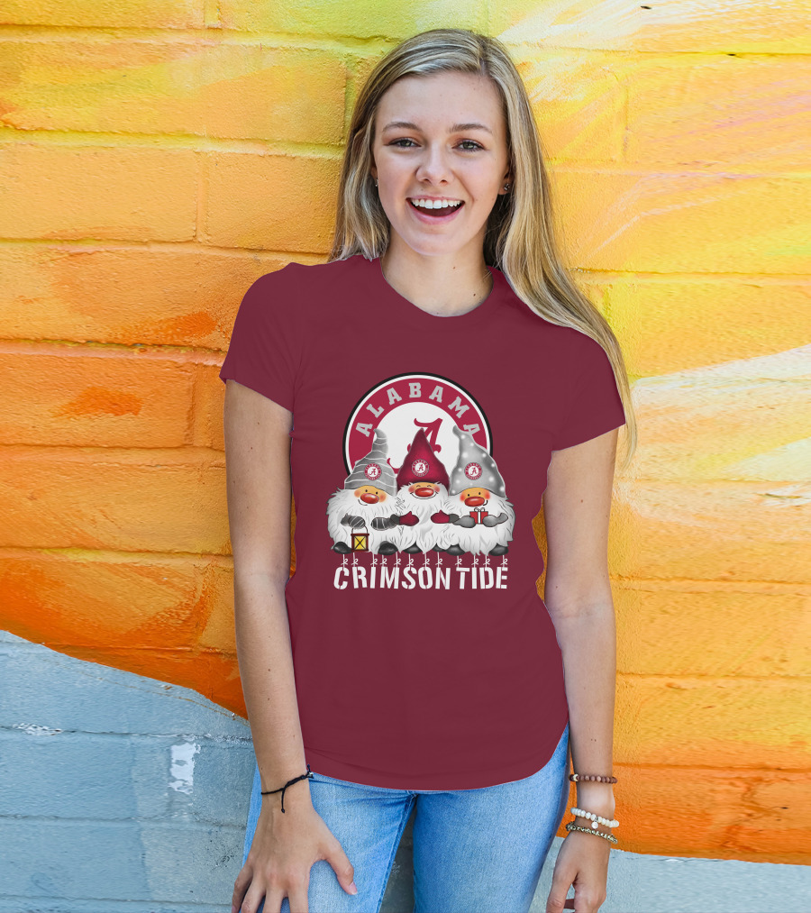 Alabama Crimson Tide Christmas Gnomes Merry Christmas Happy Holidays T-Shirt