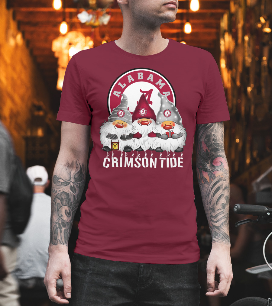 Alabama Crimson Tide Christmas Gnomes Merry Christmas Happy Holidays T-Shirt