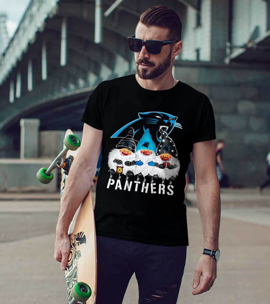 Panthers Christmas Gnomes Carolina Panthers Merry Christmas Happy Holidays T-Shirt
