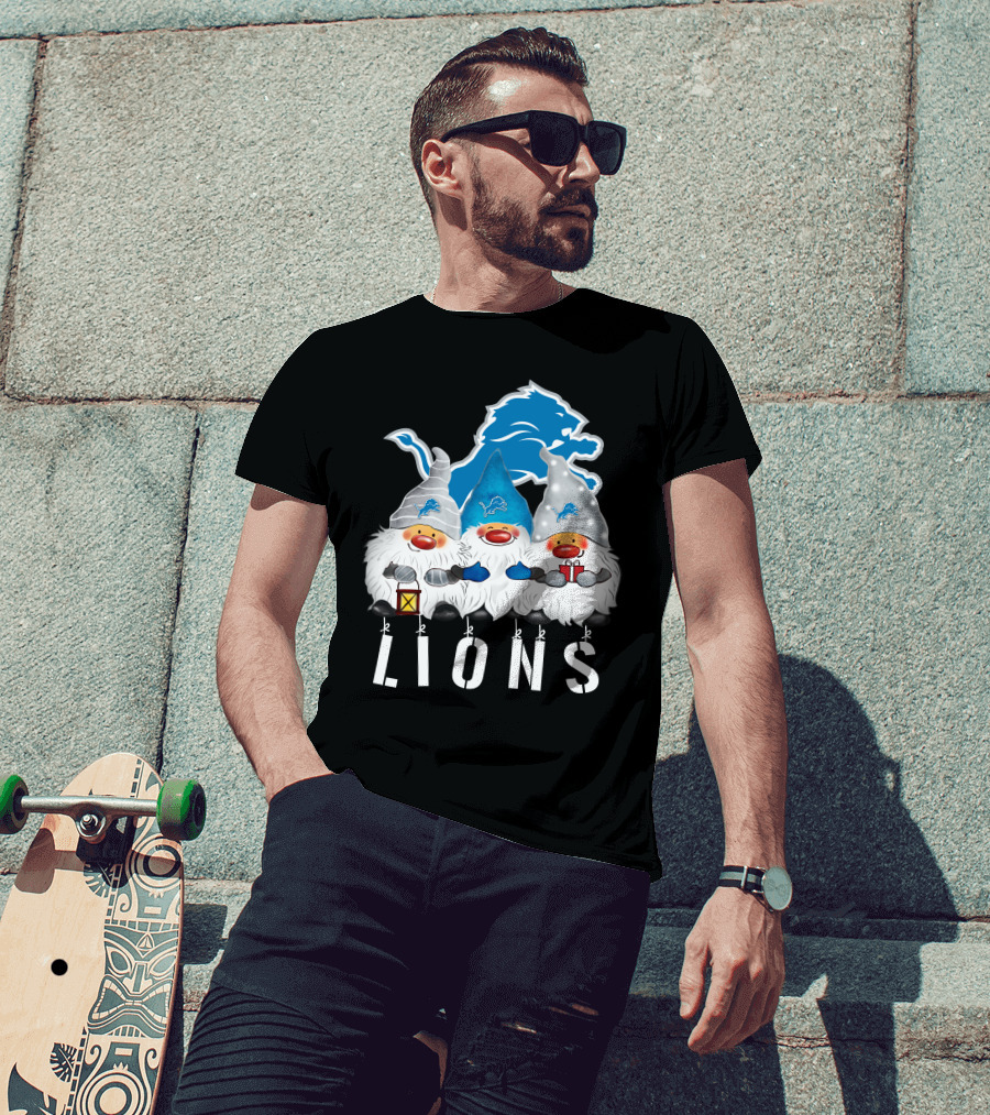 Detroit Lions Merry Christmas Happy Holidays Gnomes T-Shirt