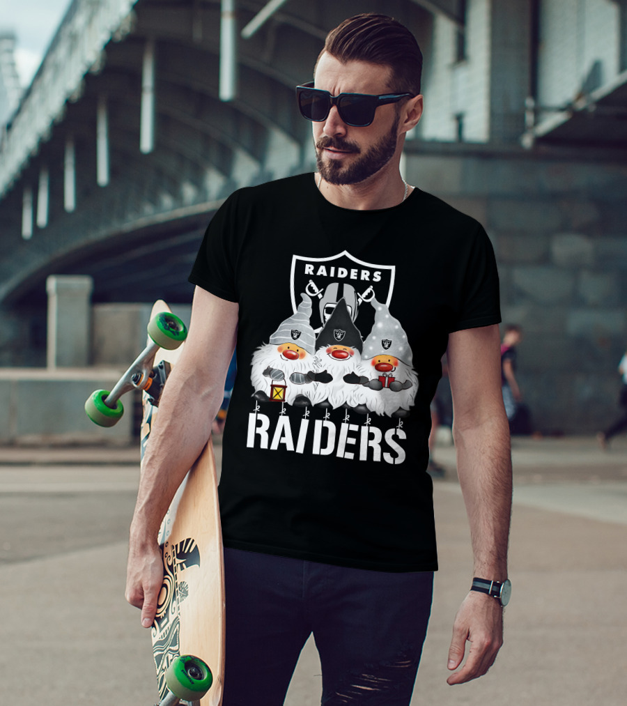 Las Vegas Raiders Merry Christmas Happy Holidays Raiders Gnomes T-Shirt