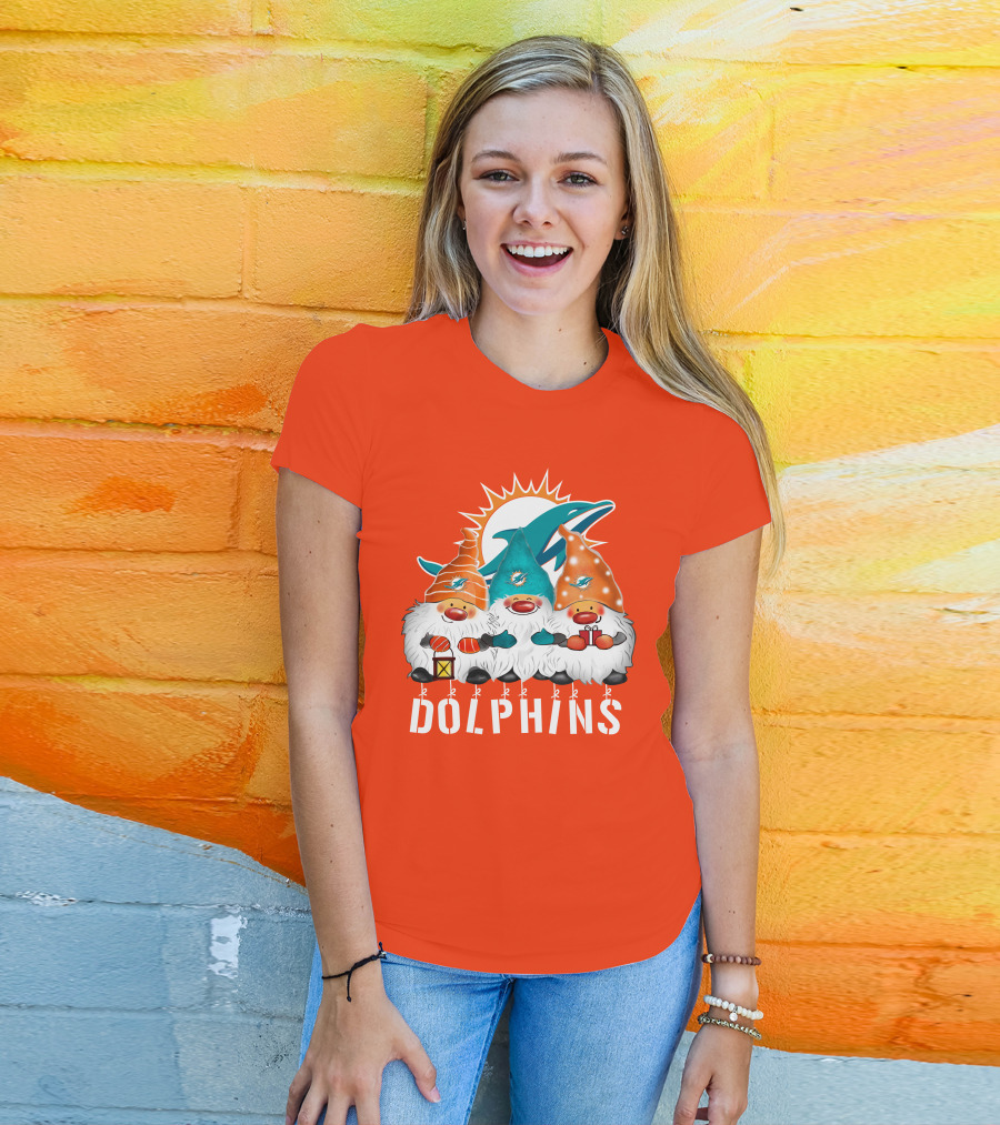 Miami Dolphins Merry Christmas Happy Holidays Gnomes T-Shirt