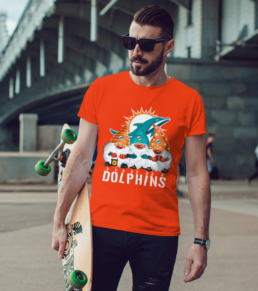 Miami Dolphins Merry Christmas Happy Holidays Gnomes T-Shirt