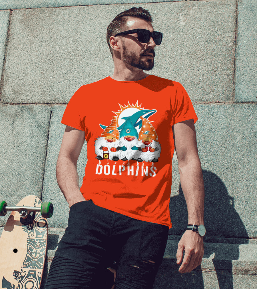 Miami Dolphins Merry Christmas Happy Holidays Gnomes T-Shirt
