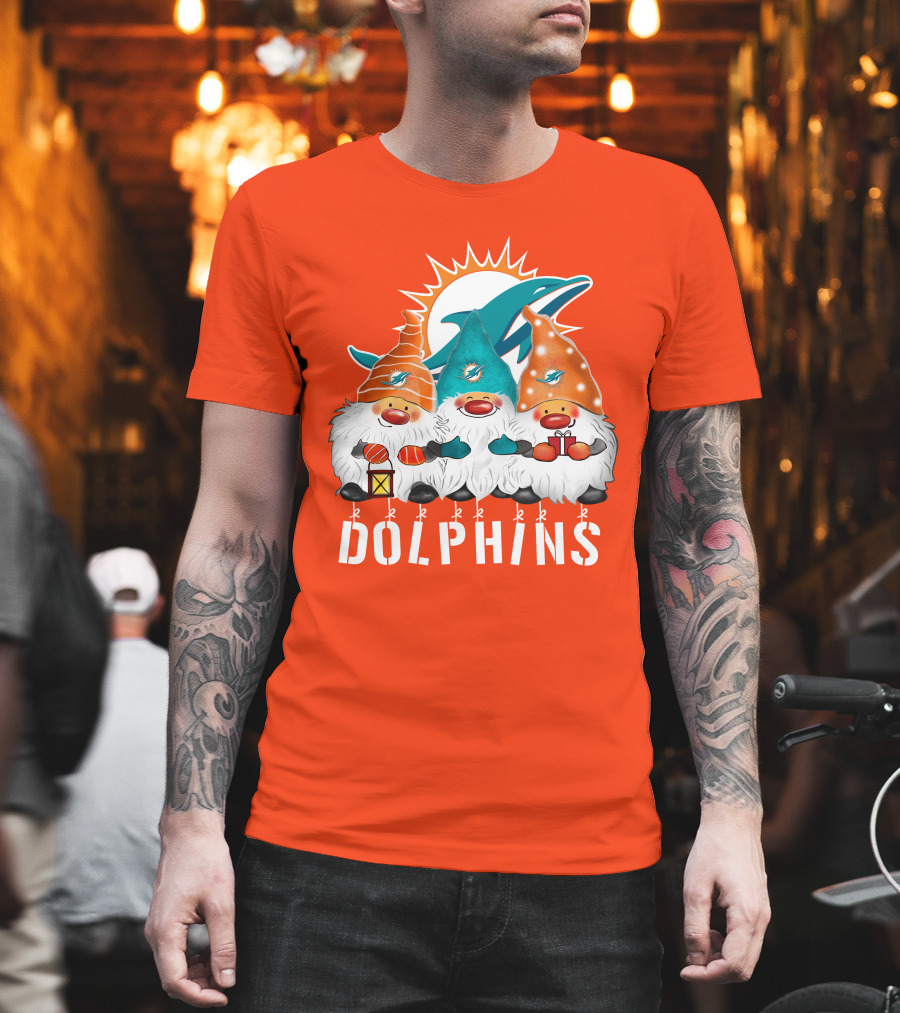 Miami Dolphins Merry Christmas Happy Holidays Gnomes T-Shirt