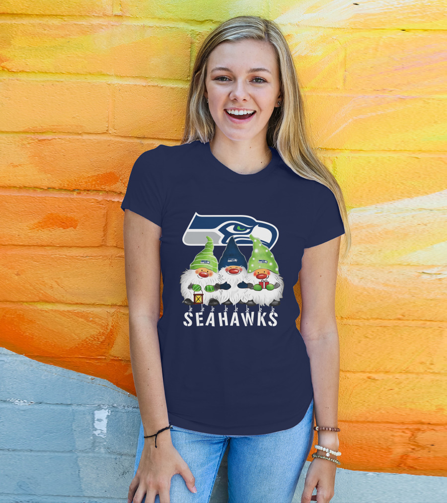 Seattle Seahawks Merry Christmas Happy Holidays Gnomes T-Shirt