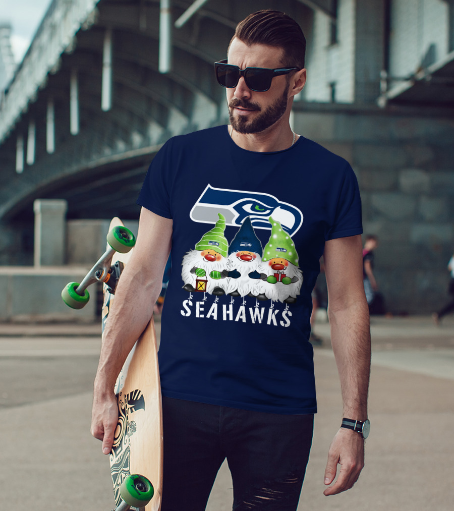 Seattle Seahawks Merry Christmas Happy Holidays Gnomes T-Shirt