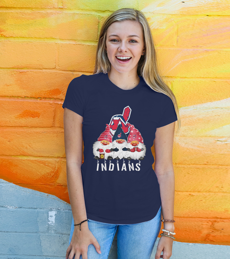 Cleveland Indians Merry Christmas Happy Holidays Gnomes Chief Wahoo T-Shirt