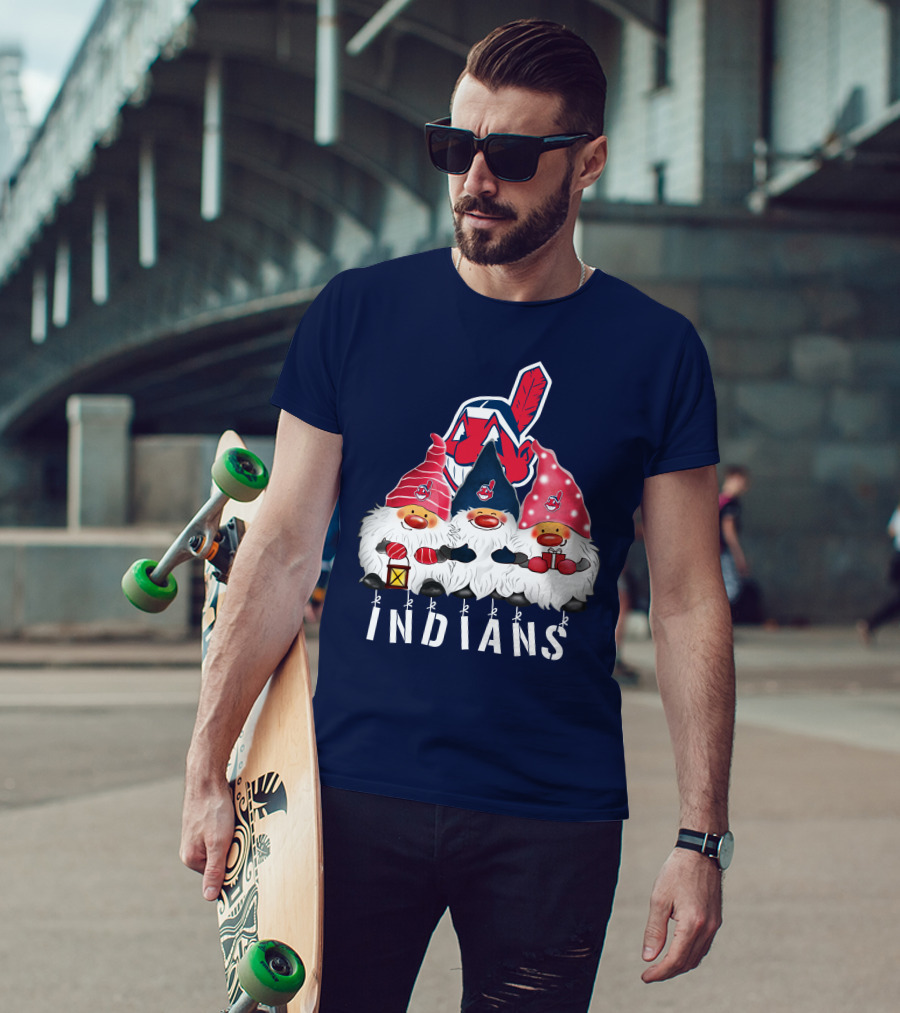 Cleveland Indians Merry Christmas Happy Holidays Gnomes Chief Wahoo T-Shirt