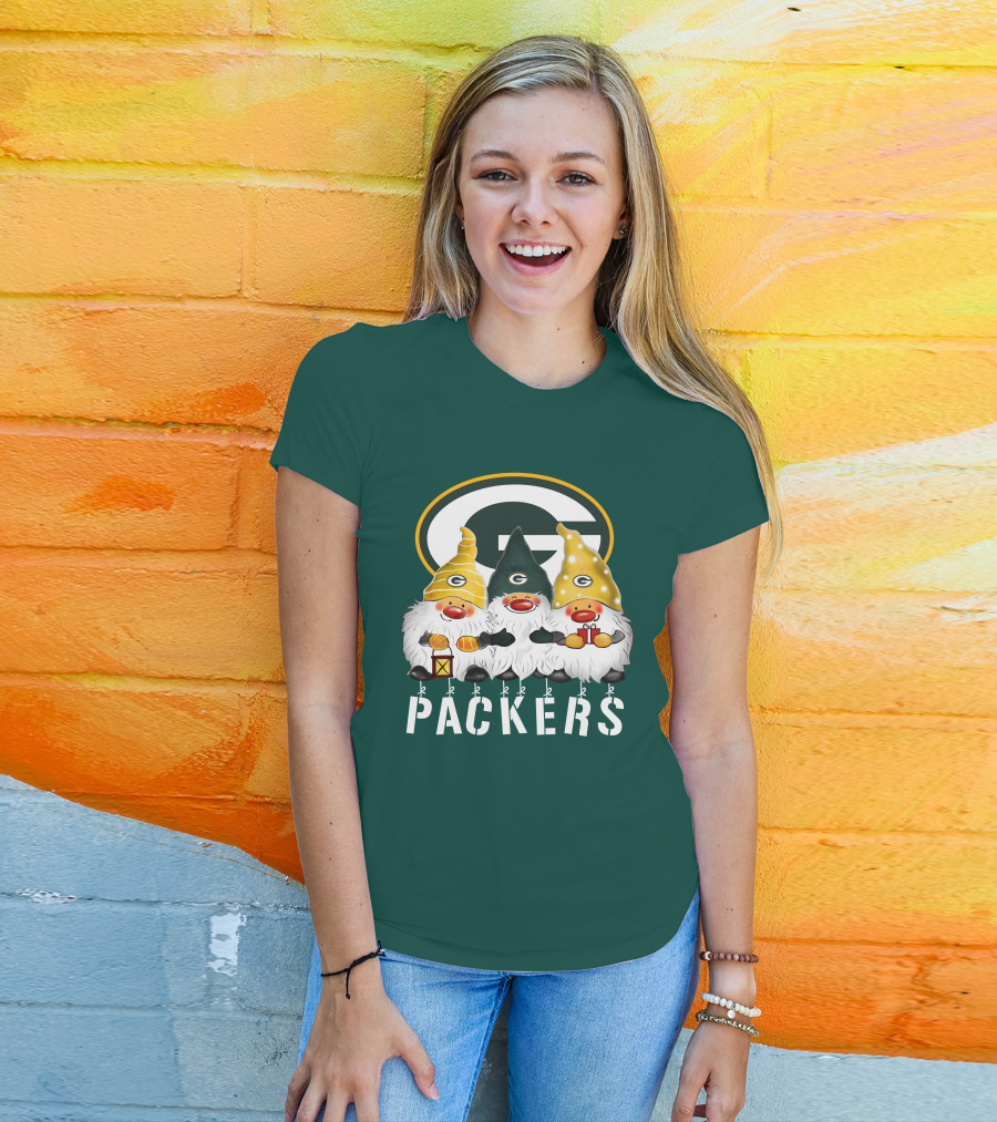 Green Bay Packers Gnomes Merry Christmas Happy Holidays T-Shirt