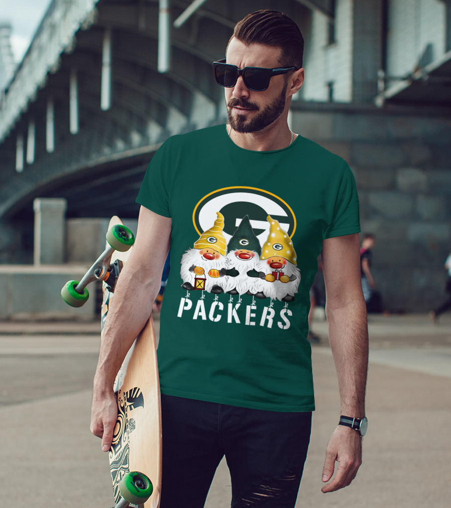 Green Bay Packers Gnomes Merry Christmas Happy Holidays T-Shirt