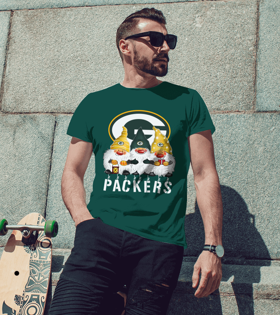 Green Bay Packers Gnomes Merry Christmas Happy Holidays T-Shirt