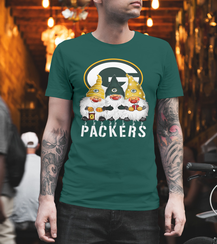 Green Bay Packers Gnomes Merry Christmas Happy Holidays T-Shirt