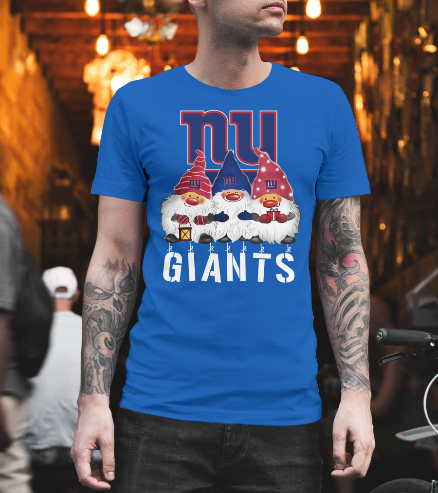 New York Giants Merry Christmas Happy Holidays Gnomes T-Shirt