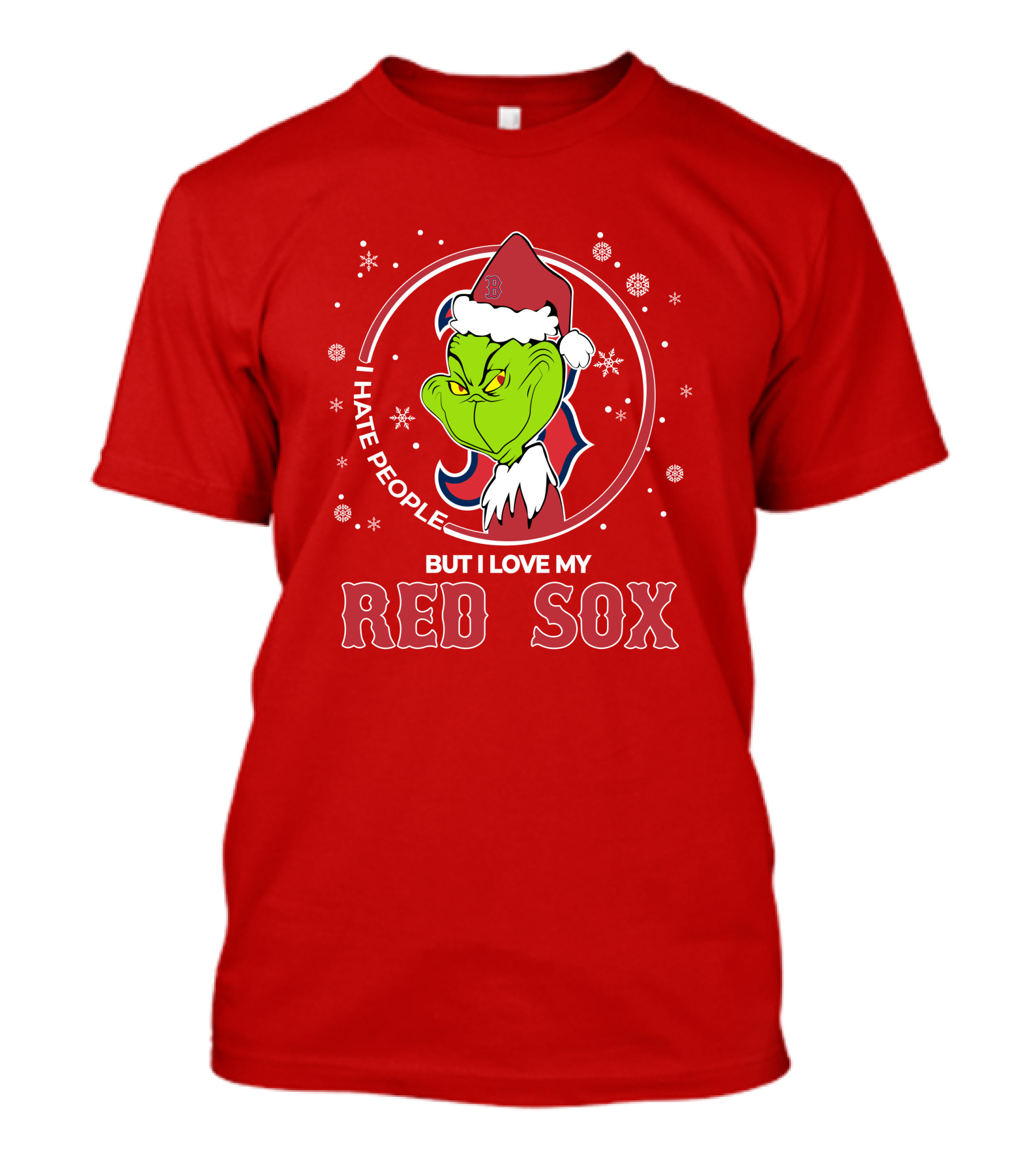 Christmas Grinch Santa I Hate People But I Love My Red Sox T-Shirt