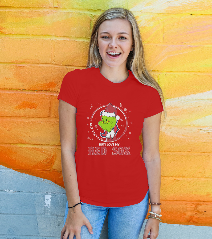 Christmas Grinch Santa I Hate People But I Love My Red Sox T-Shirt