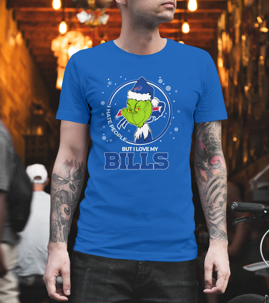 Grinch Christmas I Hate People But I Love My Buffalo Bills T-Shirt