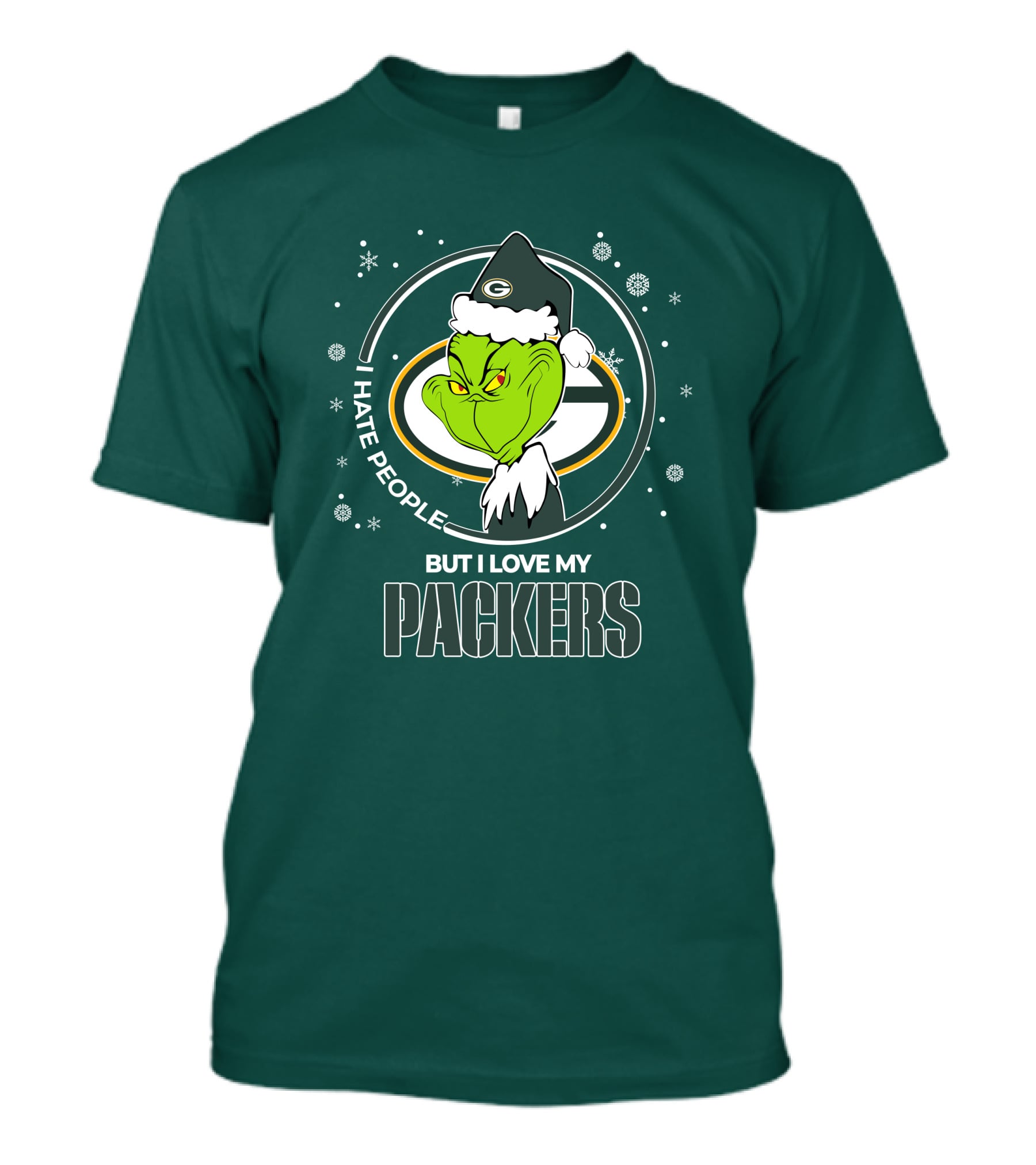 Christmas Grinch Santa I Hate People But I Love My Packers T-Shirt