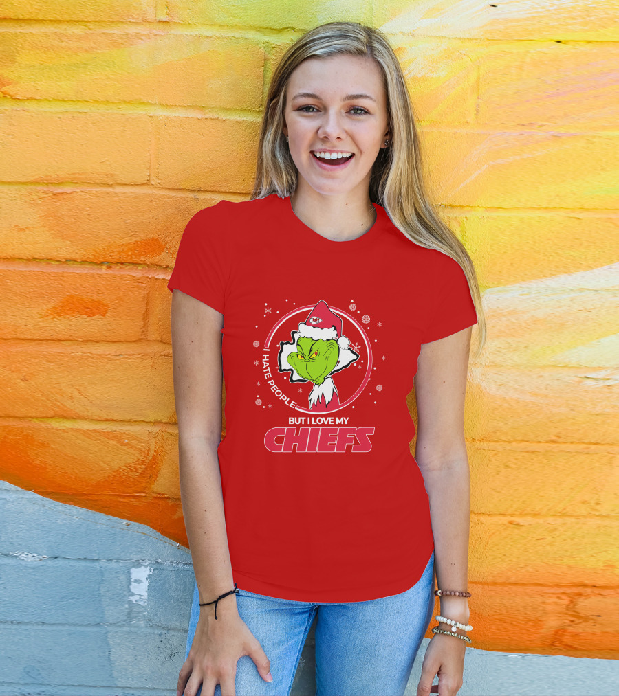 Christmas Grinch Santa I Hate People But I Love My Chiefs T-Shirt