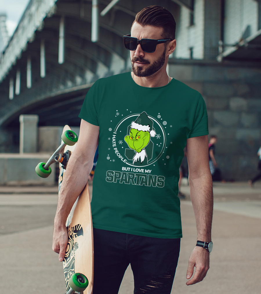 Christmas Grinch Santa I Hate People But I Love My Spartans T-Shirt